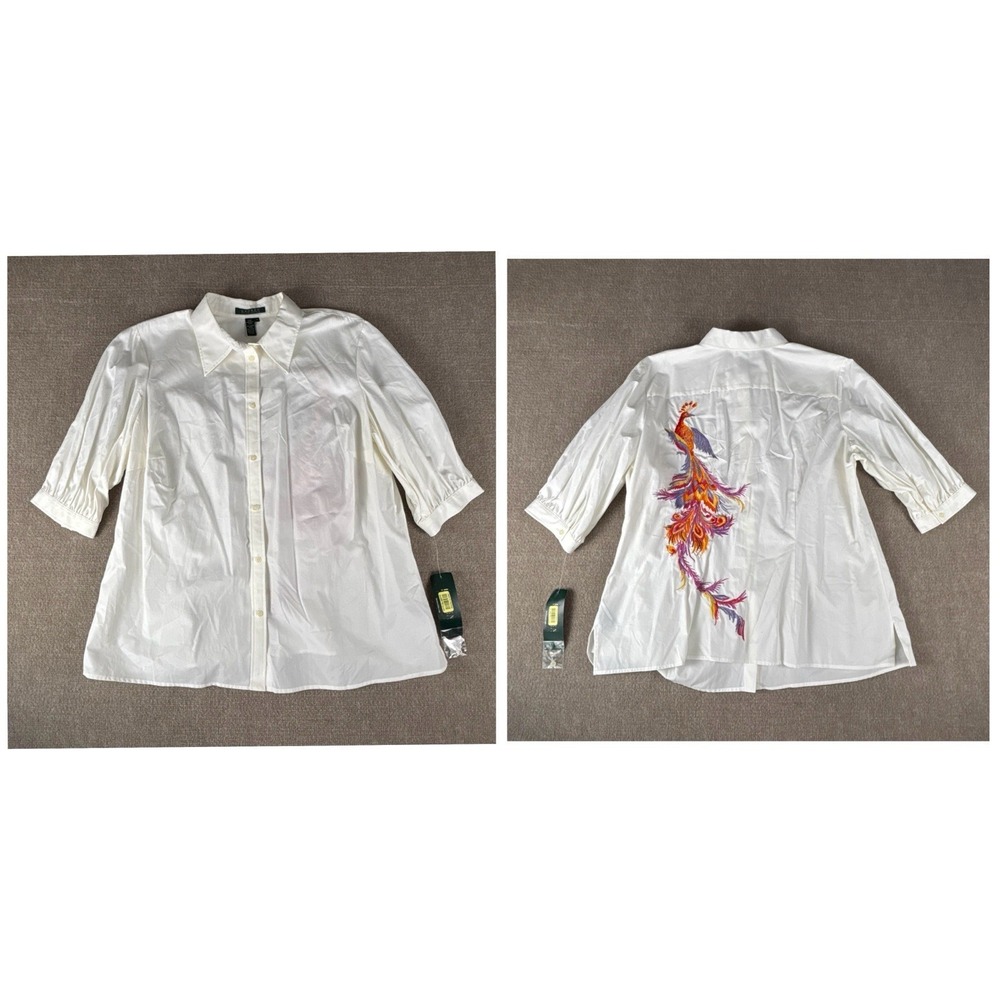 Vintage Lauren Ralph Lauren Button-Up Shirt Womens Plus 1X White Puff Sleeve